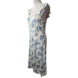 Ann Taylor LOFT Ruffle Sleeve Midi Dress Size 10 Yellow Blue Floral Cottagecore